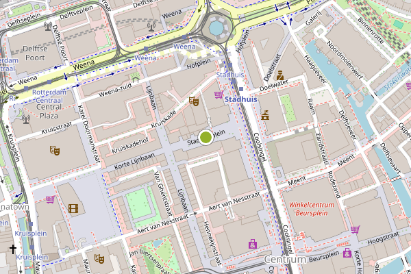 Ambulance-melding op Stadhuisplein, Rotterdam op 28 juni, kaart-overzicht