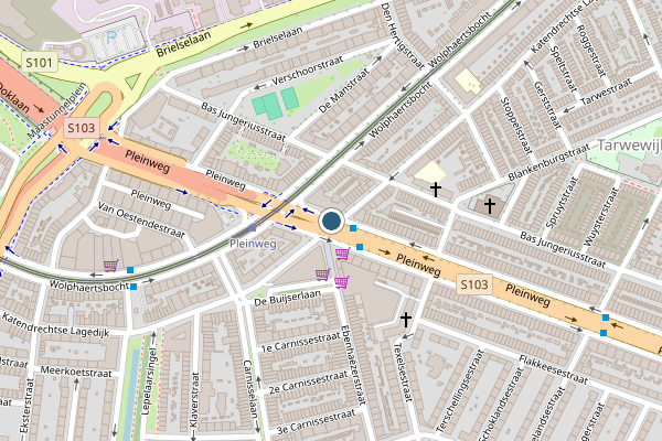 Politie-melding op Pleinweg, Rotterdam op 29 juni, kaart-overzicht