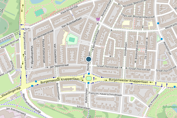 Politie-melding op Rembrandtlaan, Schiedam op 6 mei, kaart-overzicht