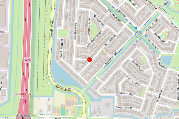Brandweer-melding op Ravelplantsoen, Barendrecht op 29 juni, kaart-overzicht