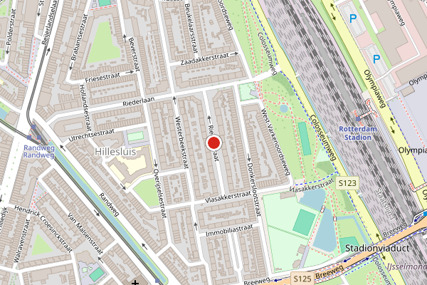 Brandweer-melding op Riederstraat, Rotterdam op 3 juli, kaart-overzicht
