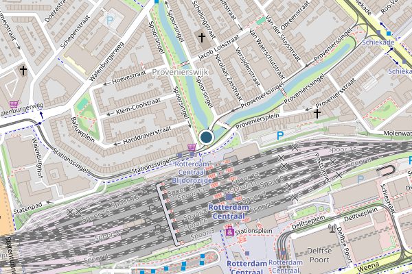 Politie-melding op Proveniersplein, Rotterdam op 7 mei, kaart-overzicht