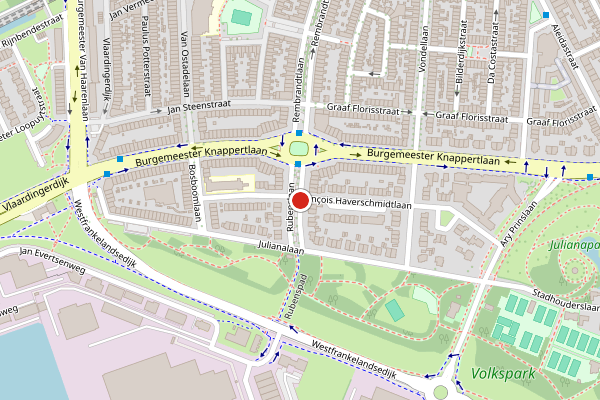 Brandweer-melding op Rubenslaan, Schiedam op 4 juli, kaart-overzicht