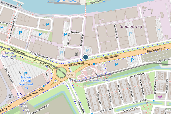 Politie-melding op Stadionweg, Rotterdam op 6 juli, kaart-overzicht