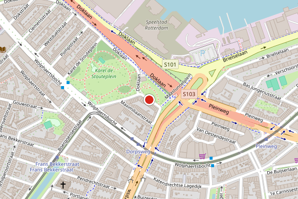 Brandweer-melding op Habsburgstraat, Rotterdam op 8 mei, kaart-overzicht