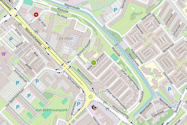 Ambulance-melding op Willem Pijperplein, Maassluis op 9 juli, kaart-overzicht