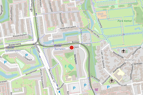 Brandweer-melding op Bachplein, Schiedam op 9 juli, kaart-overzicht