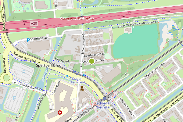Ambulance-melding op Schietbaanstraat, Schiedam op 9 juli, kaart-overzicht