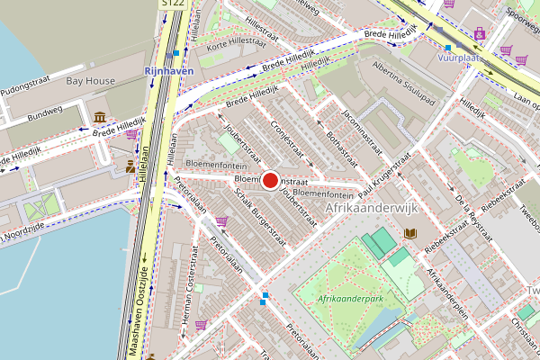 Brandweer-melding op Bloemfonteinstraat, Rotterdam op 9 mei, kaart-overzicht