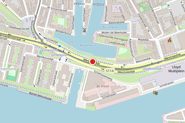 Brandweer-melding op Westzeedijk, Rotterdam op 8 mei, kaart-overzicht