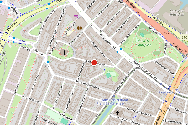 Brandweer-melding op Gouwstraat, Rotterdam op 10 juli, kaart-overzicht