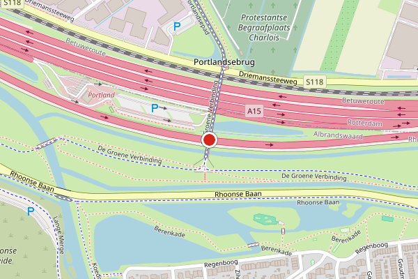 Brandweer-melding op Portlandsebrug, Rhoon op 11 juli, kaart-overzicht