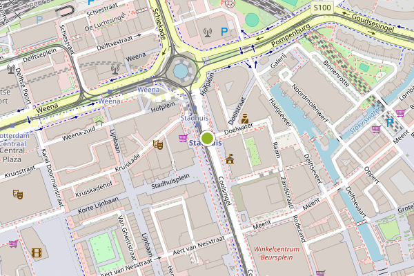 Ambulance-melding op Coolsingel, Rotterdam op 11 juli, kaart-overzicht
