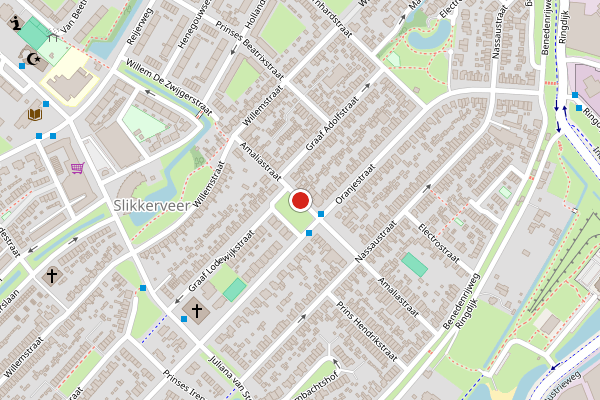 Brandweer-melding op Churchillplein, Ridderkerk op 13 juli, kaart-overzicht