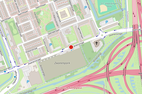 Brandweer-melding op Zwanensingel, Vlaardingen op 16 juli, kaart-overzicht