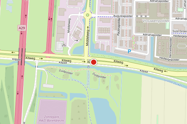 Brandweer-melding op Kilweg, Barendrecht op 19 juli, kaart-overzicht
