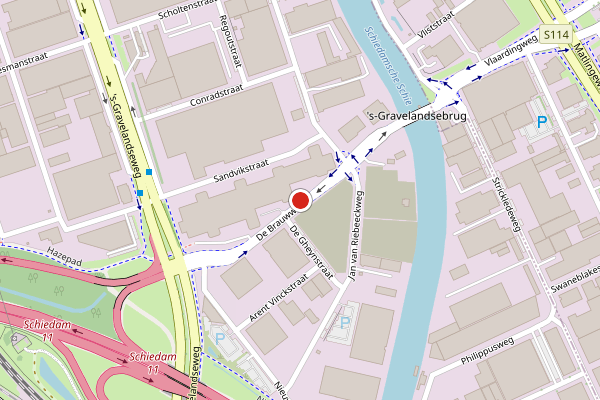 Brandweer-melding op De Brauwweg, Schiedam op 19 juli, kaart-overzicht