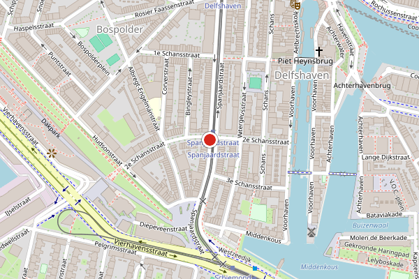 Brandweer-melding op Spanjaardstraat, Rotterdam op 20 juli, kaart-overzicht