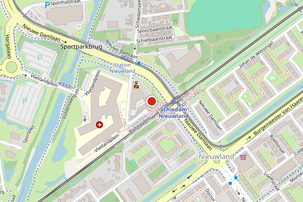 Brandweer-melding op Bijdorpplein, Schiedam op 22 juli, kaart-overzicht