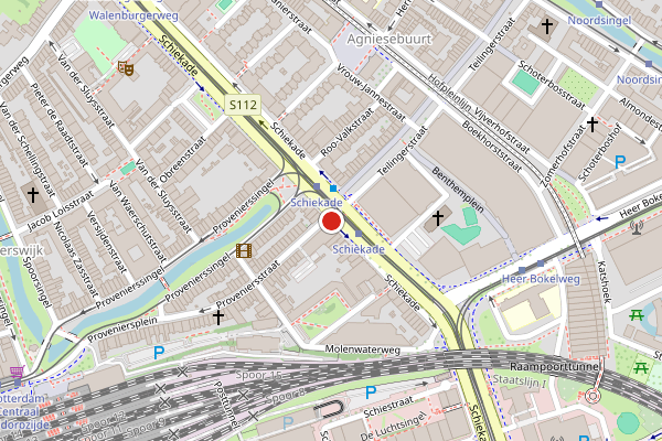 Brandweer-melding op Schiekade, Rotterdam op 24 juli, kaart-overzicht