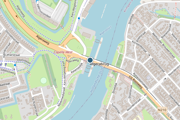 Politie-melding op Algerabrug, Capelle aan den IJssel op 28 juli, kaart-overzicht