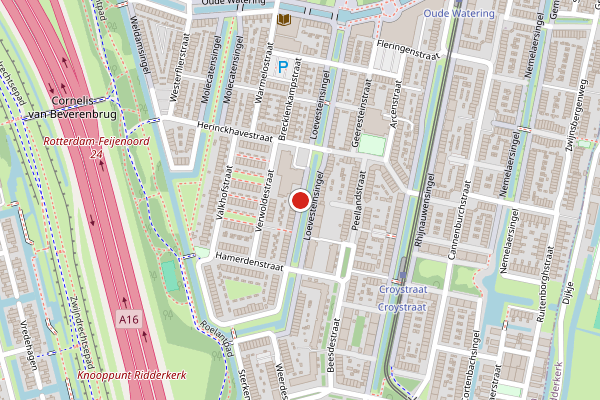 Brandweer-melding op Loevesteinsingel, Rotterdam op 28 juli, kaart-overzicht