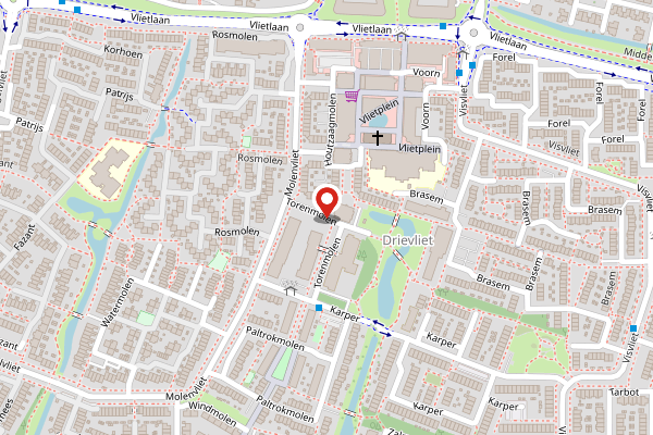 Brandweer-melding op Torenmolen, Ridderkerk op 25 april, kaart-overzicht