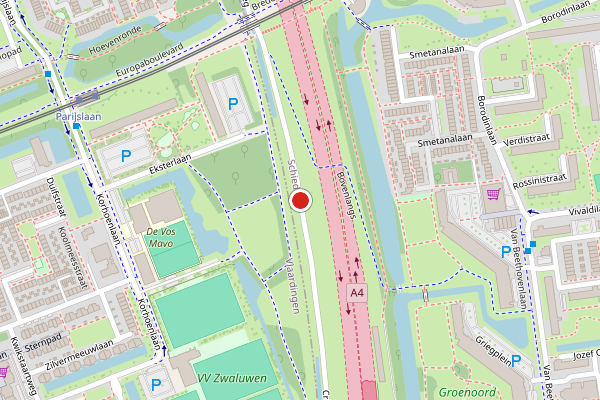 Brandweer-melding op Cricketweg, Schiedam op 30 juli, kaart-overzicht
