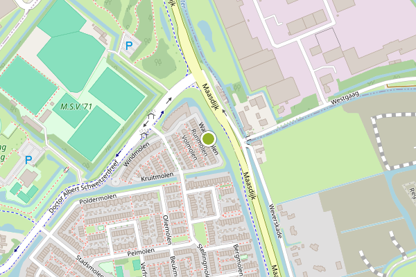 Ambulance-melding op Watermolen, Maassluis op 31 juli, kaart-overzicht