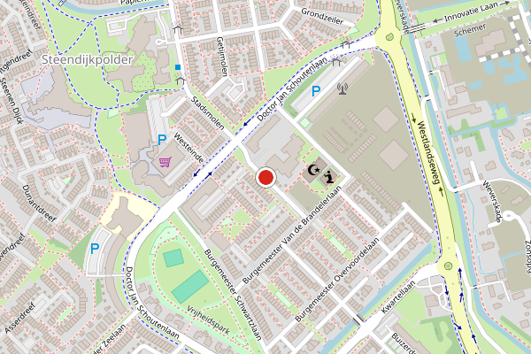 Brandweer-melding op Burg. Wesselinkstraat, Maassluis op 1 augustus, kaart-overzicht
