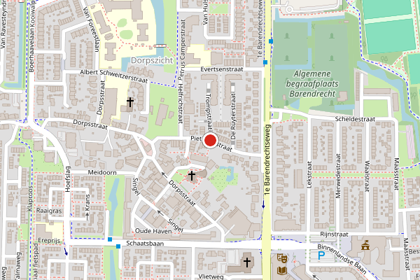 Brandweer-melding op Piet Heinstraat, Barendrecht op 1 augustus, kaart-overzicht