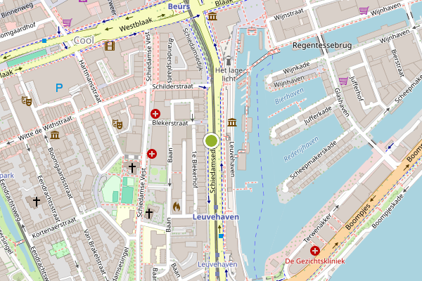Ambulance-melding op Schiedamsedijk, Rotterdam op 2 augustus, kaart-overzicht