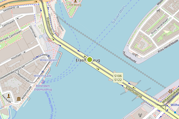 Ambulance-melding op Erasmusbrug, Rotterdam op 3 augustus, kaart-overzicht