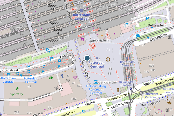 Ambulance + Politie samen ter plaatse op Stationsplein 4, Rotterdam op 3 augustus, kaart-overzicht nieuws-bericht