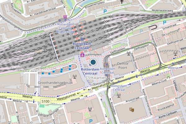 Politie-melding op Stationsplein, Rotterdam op 3 augustus, kaart-overzicht