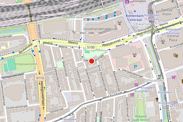 Brandweer-melding op Diergaardesingel, Rotterdam op 20 mei, kaart-overzicht