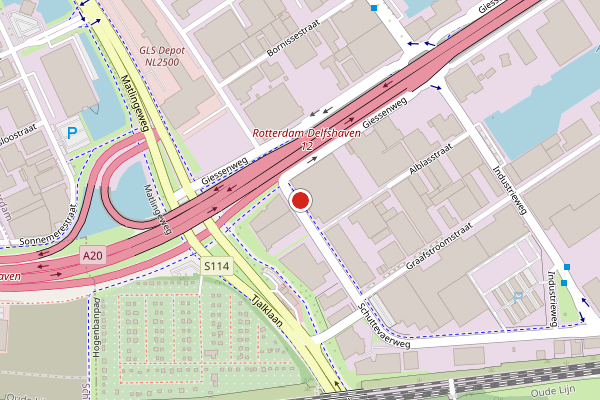 Brandweer-melding op Schuttevaerweg, Rotterdam op 4 augustus, kaart-overzicht