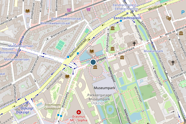 Politie-melding op Museumpark, Rotterdam op 4 augustus, kaart-overzicht