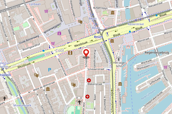 Brandweer-melding op Schiedamse Vest, Rotterdam op 26 april, kaart-overzicht