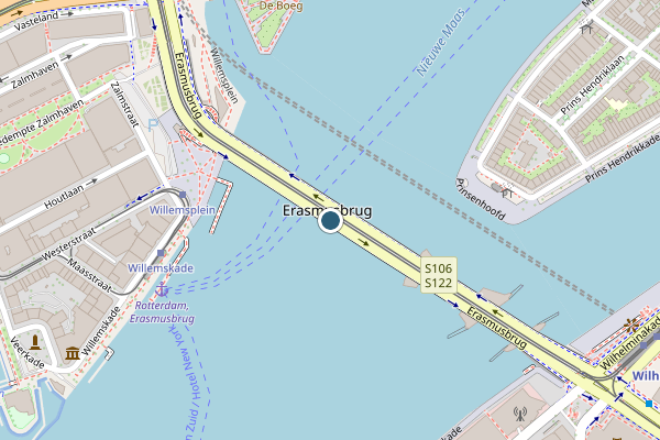 Politie-melding op Erasmusbrug, Rotterdam op 24 mei, kaart-overzicht