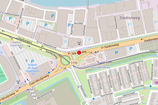 Brandweer-melding op Stadionweg, Rotterdam op 24 mei, kaart-overzicht