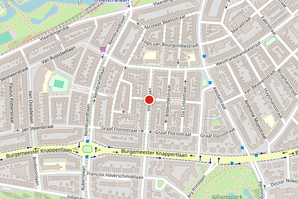 Brandweer-melding op Vondellaan, Schiedam op 25 mei, kaart-overzicht
