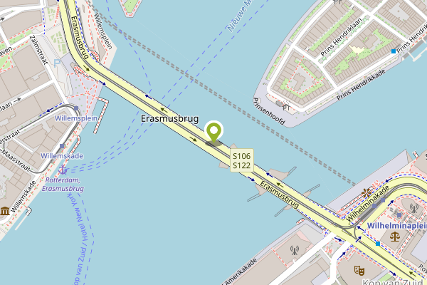 Ambulance-melding op Erasmusbrug, Rotterdam op 27 april, kaart-overzicht