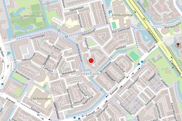 Brandweer-melding op Tuniserf, Rotterdam op 28 mei, kaart-overzicht