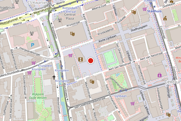 Brandweer-melding op Schouwburgplein, Rotterdam op 29 mei, kaart-overzicht
