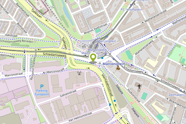 Ambulance-melding op Marconiplein, Rotterdam op 28 april, kaart-overzicht