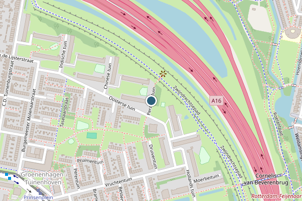 Politie-melding op Perzische tuin, Rotterdam op 2 juni, kaart-overzicht