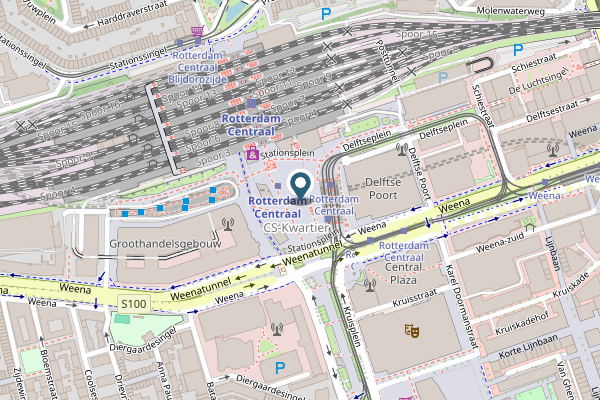 Politie-melding op Stationsplein, Rotterdam op 30 april, kaart-overzicht