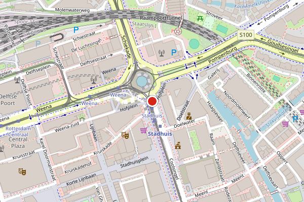 Brandweer-melding op Coolsingel, Rotterdam op 5 juni, kaart-overzicht