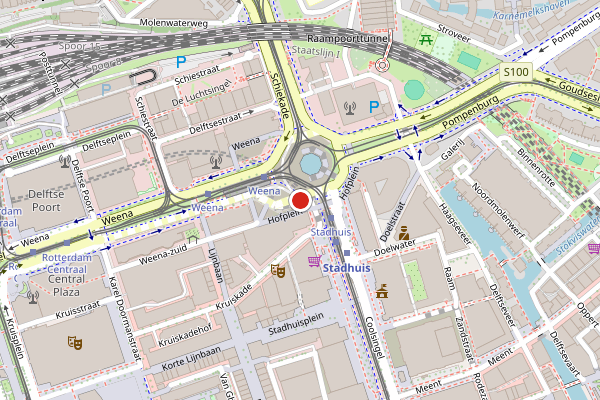 Brandweer-melding op Hofplein, Rotterdam op 6 juni, kaart-overzicht
